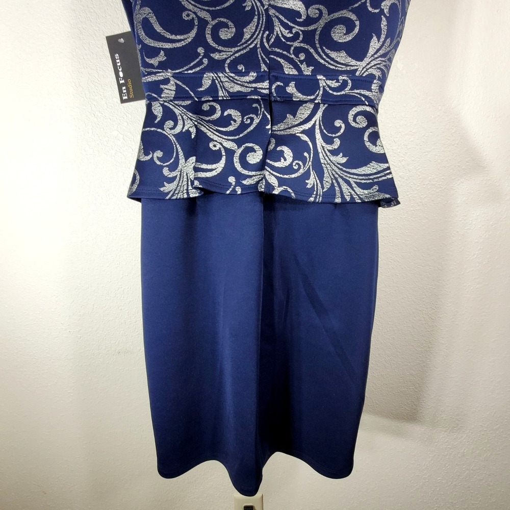 En Focus Studio Navy Blue Sleeveless Peplum Pencil Dress  Size 14 NWT - Picture 7 of 11
